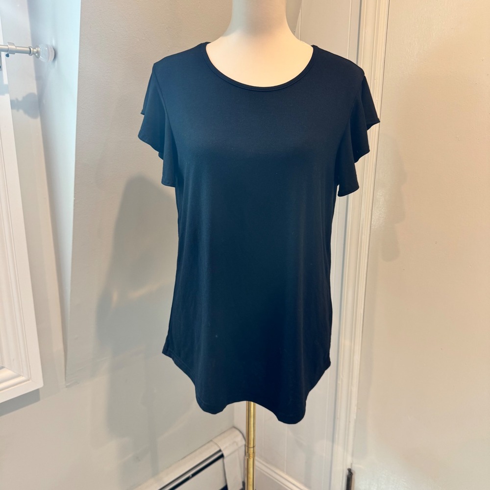 Unbranded Black T-Shirt Ruffle Sleeve Chic | Size M